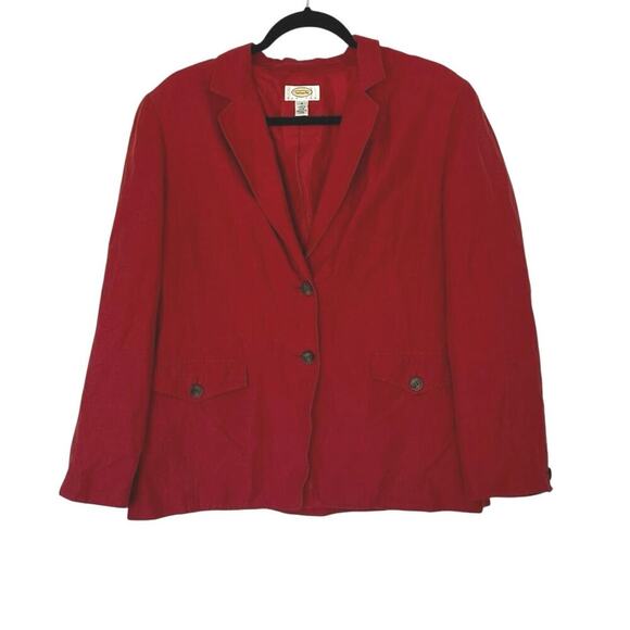 Talbots Petites Silk Linen Blend Blazer Shoulder Pads Size 16P Red Career Office - Picture 1 of 9